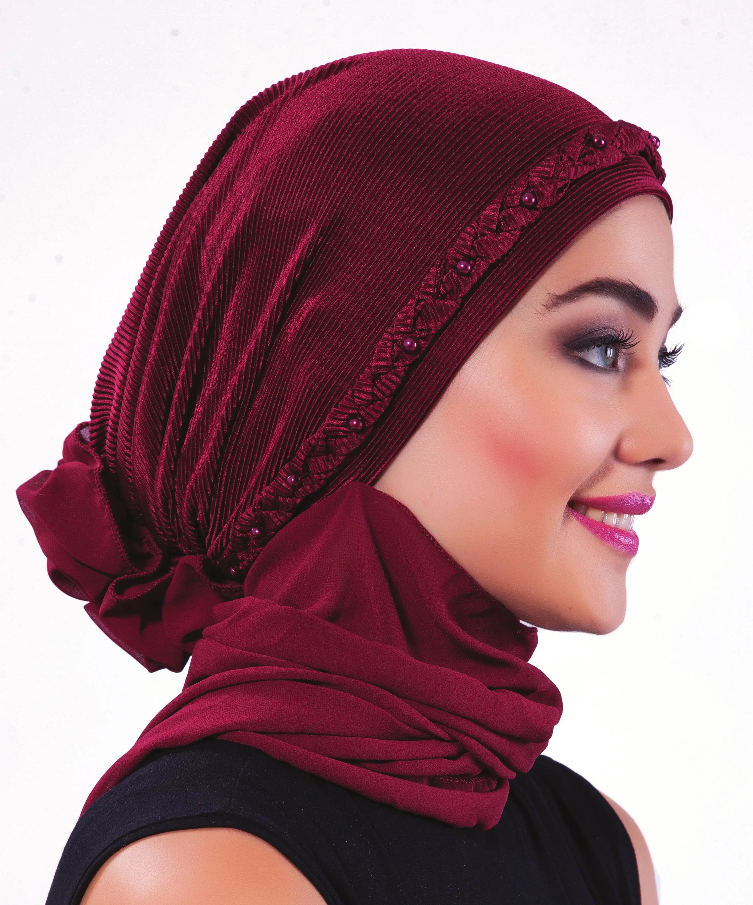 2022 New Fashion Pleat With Shawl Ready Made Turban Hijab Bonnet Scarf Cancer Cap Special Women Product Beret Bandana Muslim Pearl Bead Abaya