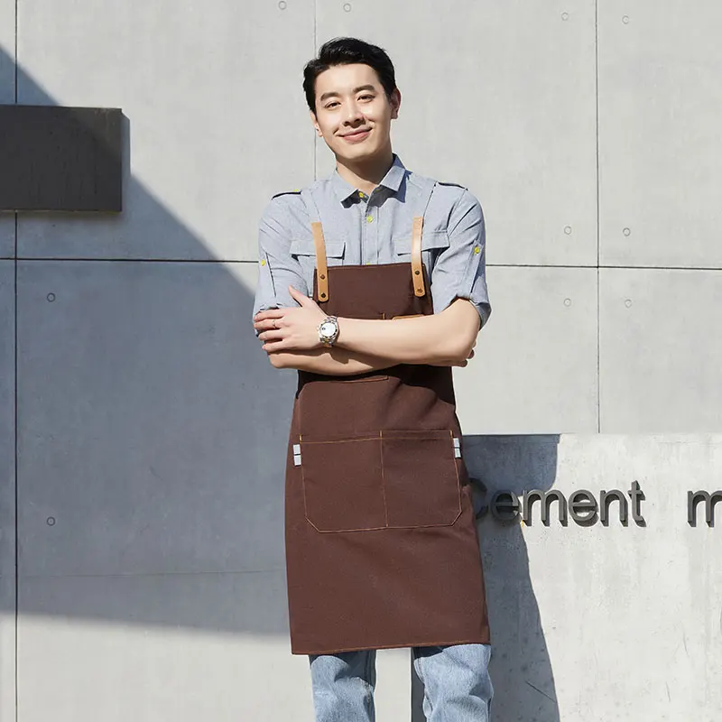 Kitchen Apron Men's Chef Apron Cafe Women Cook Wear-Resistant Restaurant Print Embroidered