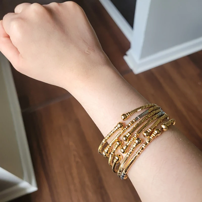6pcs Gold Africa Jewelry Ethiopian Two-Tones Ball Color Bangle Bracelet Beads for Women