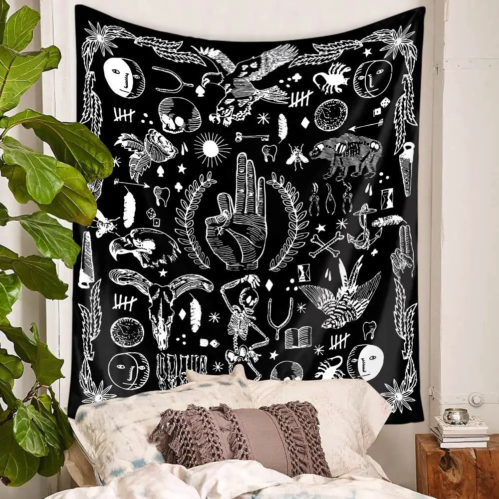 Гобелен в стиле Хиппи Мандала настенный индийский этнический Черный Белый