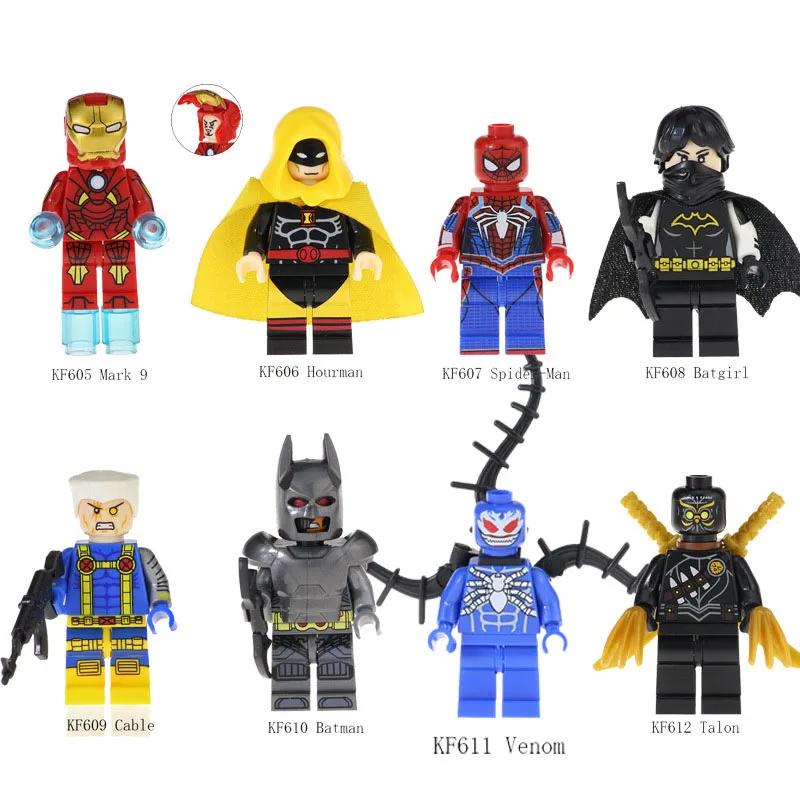 8Pcs/Set KF6051Marvel Super Heroes Iron Man Mark 9 Hourman Spider-Man Figures Collection For Children Building Blocks Toys | Игрушки и