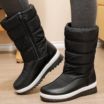 

Snow Boots Women Waterproof Shoes Winter Zip Boots Mid-calf Women Platform Boots Casual Down Plush Shoes Bota Feminina 2020