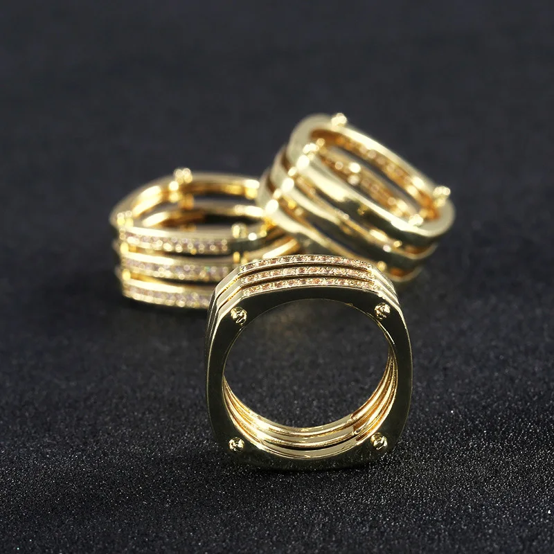 Великолепные Многослойные мужские кольца в стиле панк из желтого золота, ювелирные изделия с медным покрытием, инкрустация циркония, кольцо в стиле хип-хоп anillo hombre Z3M368