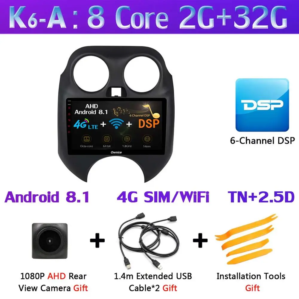 K6-A 360 ° камера Android 9,0 8Core 4G+ 64G gps навигация Радио CarPlay DSP автомобильное мультимедийное головное устройство плеер для Nissan March Micra - Цвет: K6-A