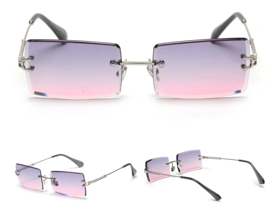 C46 gray pink 47157 прямоугольные безрамные обрезки мода уличная съемка маленькие солнцезащитные очки UV400 - Цвет линз: C46 gray pink