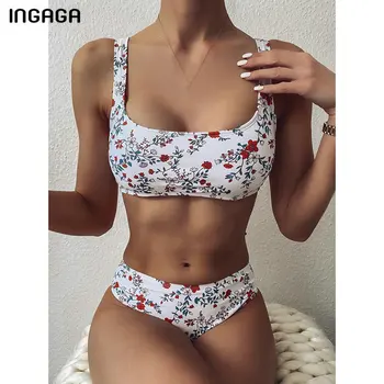 

INGAGA Push Up Bikinis Swimsuits Sexy Bandeau Swimwear Women High Leg Bathers Bathing Suits Floral Print Biquini 2020 Bikini Set