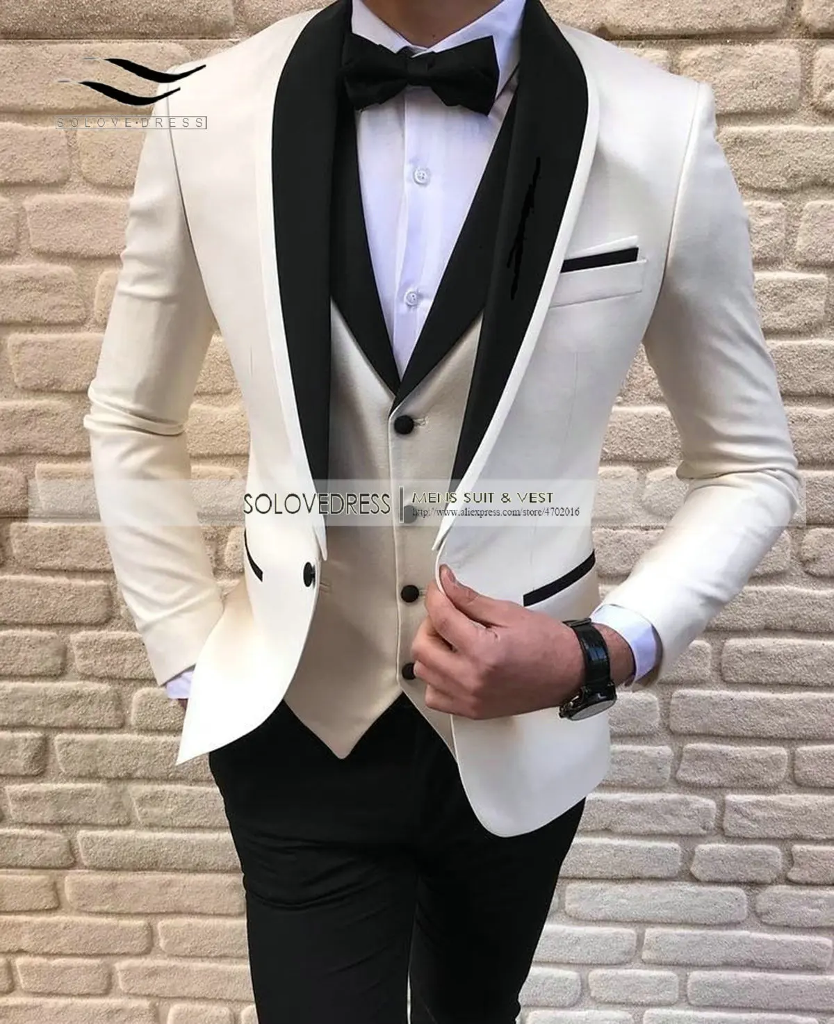 Mens 3 Pieces Party Slim Fit Suits Classic Design Shawl Lapel Tuxedos Prom Suit Blazer& Pants& Vest for Wedding