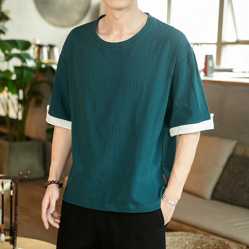 

2020 New Men's summer Linen t shirts Male short Sleeve cool Tops tshirt Solid Color White Linen Cotton t shirt plus size