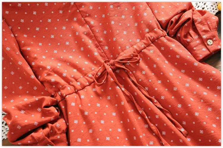 Mori Girl Осень Зима Женское флисовое платье трикотажное стоячий воротник Цветочный оранжевый принт платье А-силуэта элегантное шикарное плотное теплое платье