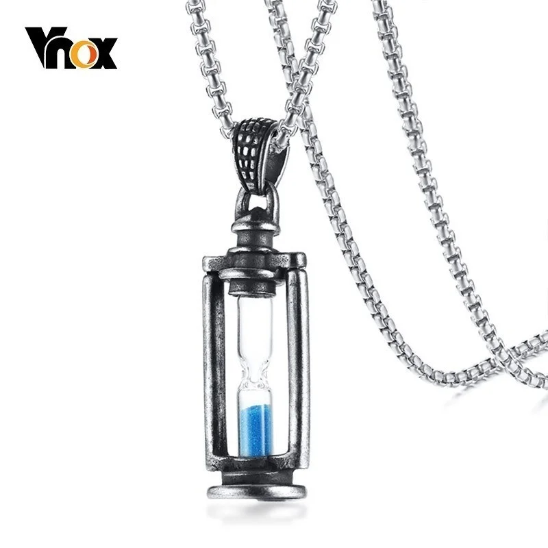 Vnox Memory Hourglass Men's Necklace Vintage Stainless Steel Pendants