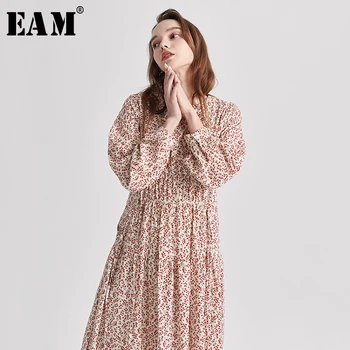 

[EAM] Women Pattern Printed Bandage Temperament Dress New Round Neck Long Sleeve Loose Fit Fashion Tide Spring Autumn 2020 1S109
