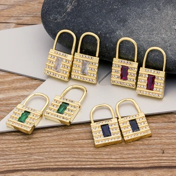 

New Fashion High Quality Punk Style Lock Earrings Padlock Pendant Copper CZ Earrings For Women Best Party Daily Gifts Jewelry