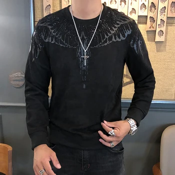 

Men Sequin Printing Wings T Shirt Men Loose Casual Pullover Tshirt Men Streetwear Hip Hop Tees Shirt Outerwear Stage Clothing