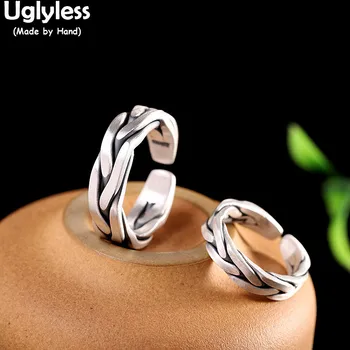 

Uglyless 1 Piece Men Women Rings for Lovers Real 999 Pure Silver Twists Open Rings Ins Wind Couples Dress Jewelry Thai Silver