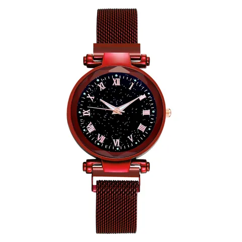Watch Luxury Starry Dial Crystal Stainless Steel Mesh Magnetic Belt Ladies Quartz Watch Gift Women Luminous Hands Watches