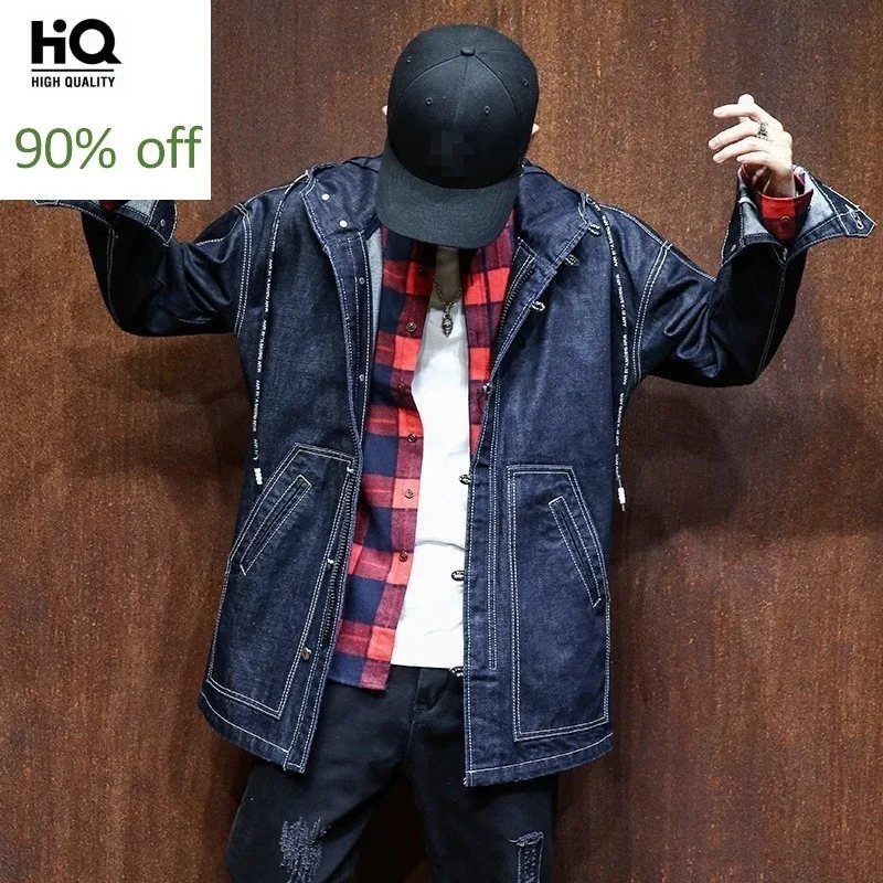 

2020 New Men Neutral Denim Jacket Slim Thin Fashion Series Lined Hooded Couple Denim Jacket Women Jean Coats Big Pocket Big Size