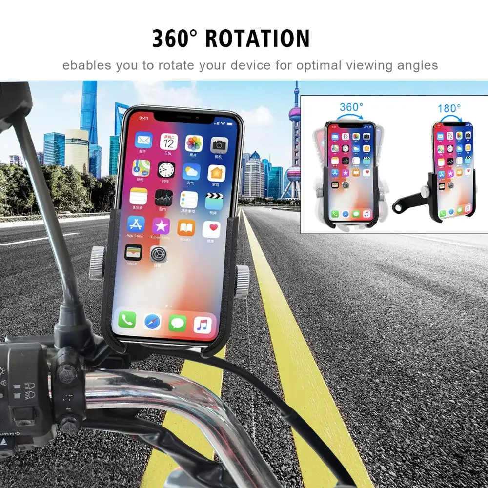 360 rotation Aluminum alloy mobile phone bracket GPS bracket For motorcycle, electric tricycle, off-road vehicle, ATV, bicycle