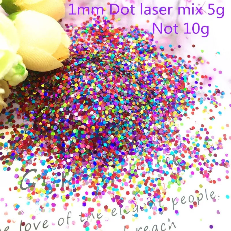 1mm Dot laser mix 5g Ультра-тонкие 3D Блестки для ногтей 4 мм кролик лазер блестки ПЭТ свободные блестки для украшения ногтей боди-арт живопись для ногтей DIY decor10г - Цвет: 1mm Dot laser mix 5g