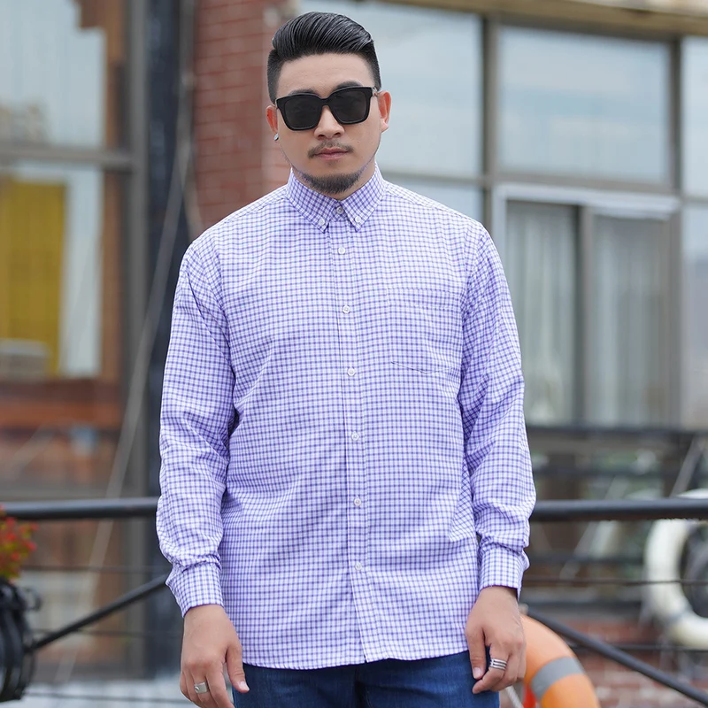 10XL 8XL 6X решетки Новые супер мужские большие длинные рукава двойной квадратный воротник официальные сорочки Весна однобортный Плюс Размер