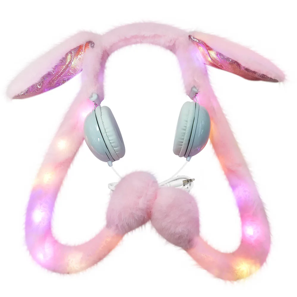 Cute Rabbit Wired Headset Computer Gaming Headset Girl Over Ear Stereo Headphones For iPhone Samsung Xiaomi Birthday Gifts