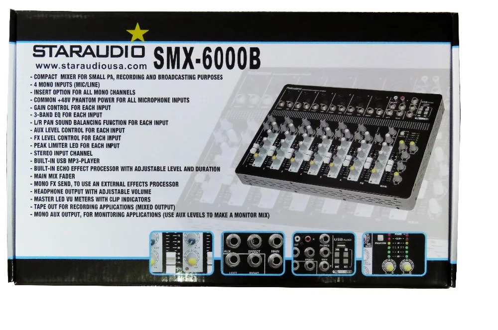 packing of audio pa dj pure 6ch mixer with mp3 play usb bluetooth sd card
