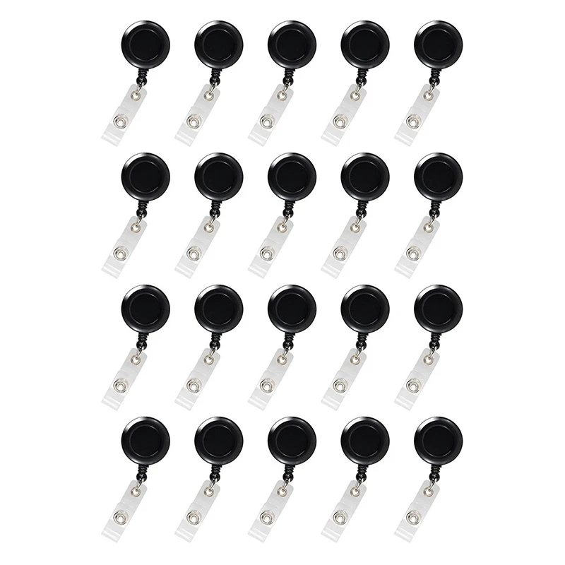 

20Pcs New Black Keys-Ids-Badges ID Badge Key Card Name Tag Holders(Retractable Reel)with Belt Clip