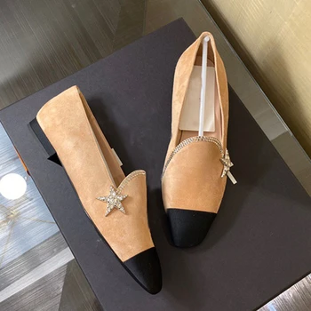 

Black Being Women Causal Shoes Fashion Crystal Star Flock Women Casual Shoes Square Toe Slip On Woman Loafers Party Dress Shoes