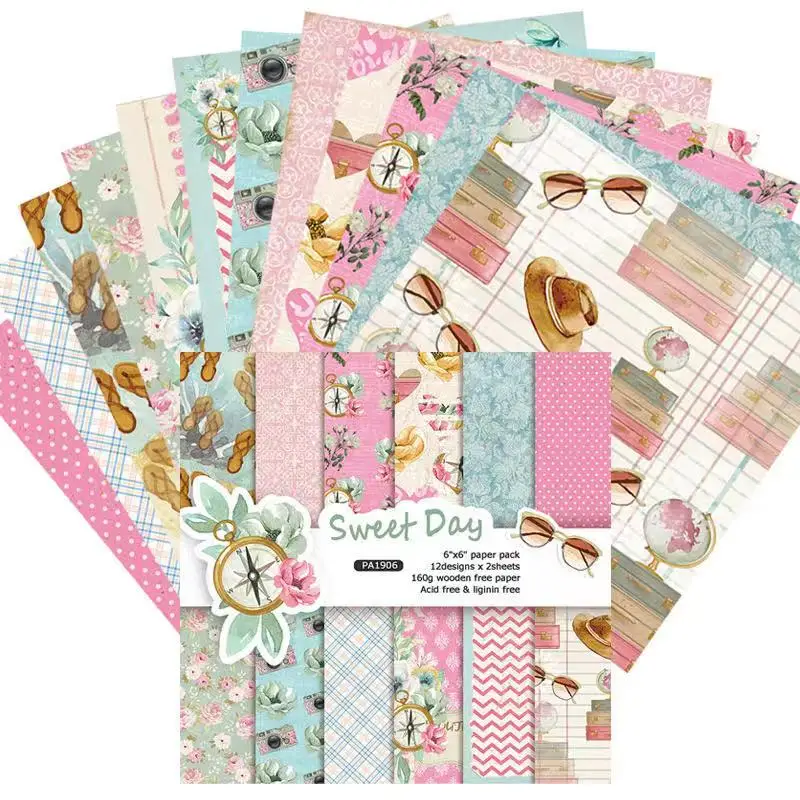 

24 sheets/set Albums Scrapbook sweet day Pocket card making background paper 6 inch single-sided clothing love pattern paper