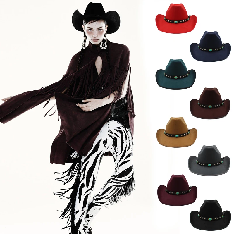 

Men Women Western Cowboy Hats Wide Brim Panama Sunhats Fedora Caps Trilby Jazz Sombrero Outdoor Travel Party Size US 7 1/4 UK L