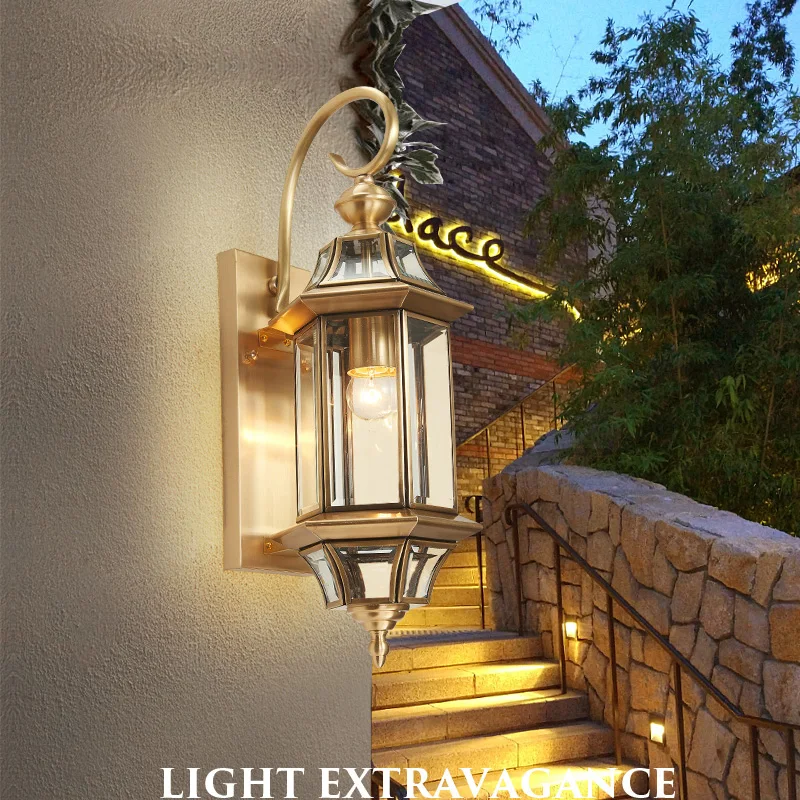 

Bathroom Outdoor Copper Wall Lamp Sconce Vintage Balcony Wall Lights Antique Garden Lighting Bedroom Glass Cover E27 home deco