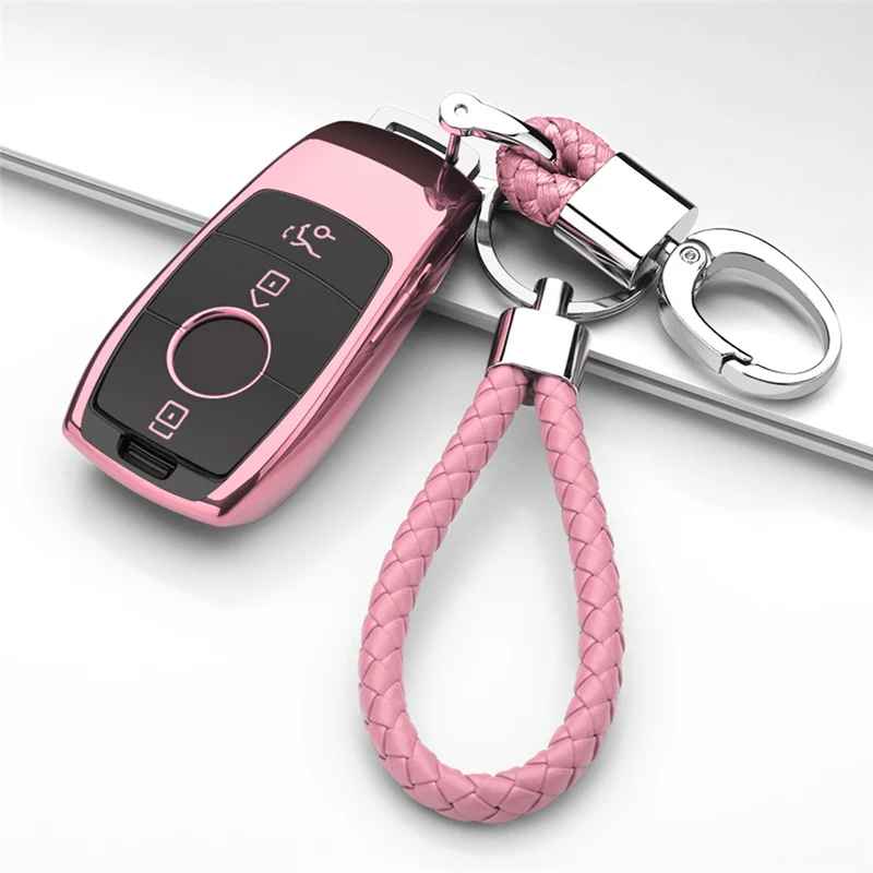 E-pink-keychain Все включено Мягкий ТПУ автомобильный чехол для ключей для Mercedes Benz E S класс защиты Брелок «Обложка» - Название цвета: E-pink-keychain