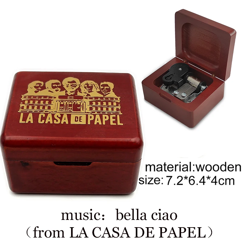 Antique WINE RED Wooden wind up LA CASA DE PAPEL Bella Ciao Music Box Main Theme new year cosplay fans Christmas Gifts | Дом и сад