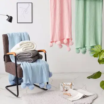 

New 150x200cm Soft Knitted Crochet Throw Blanket Long Pile Pom Super Warm Bed Sofa Cover Decor