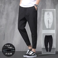2025 New Korean Ice Silk Elastic Trousers Four Seasons Thin Casual Men'S Loose 9-Point Large Size Small Foot Sports Pants Spring 1