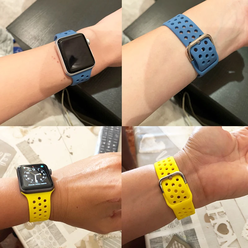 Ремешок резиновый для Apple Watch 4 5 6 SE 40 мм 44 мягкий силиконовый спортивный браслет