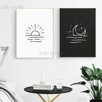 

Sun & Moon Print Abstract Illustration Sunrise Posters and Prints Moon Stars Wall Art Canvas Painting Picture Bedroom Home Decor