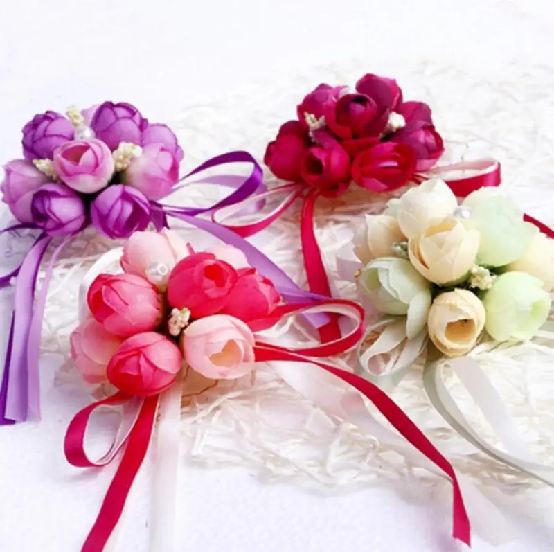 Цветок на запястье бутоньерка Цветы корсаж жемчужный браслет из бисера Свадебные вечерние украшения для подружки невесты