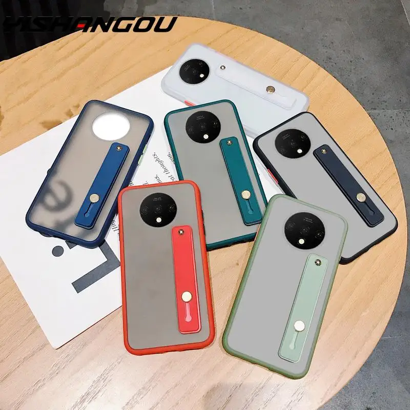 

Frosted Acrylic Hand Band Strap Stand Slim Phone Case Cover For OnePlus 7 7T Pro 6 6T Wrist Strap Holder Stand Soft Back Cover
