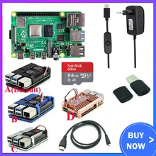 Original Raspberry Pi 4 Modell B Kit + Aluminium Fall + Kühlkörper + 3A Schalter Power + Micro HDMI option 64 32GB SD Karte | Reader