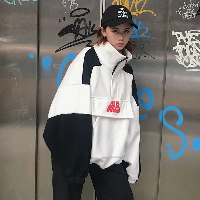 

Hoodies Women Couple Clothing Loose Harajuku All-match Korean Style Womens Soft Daily Sweatshirts Trendy Patchwork Lovely 2020