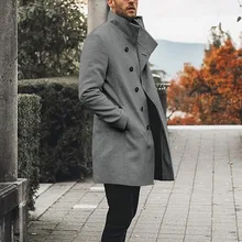 Autumn Winter Casual Overcoat Trench Mens Wild Standing Collar Single-Breasted Coats Jacket Slim Solid Long Trench Jackets