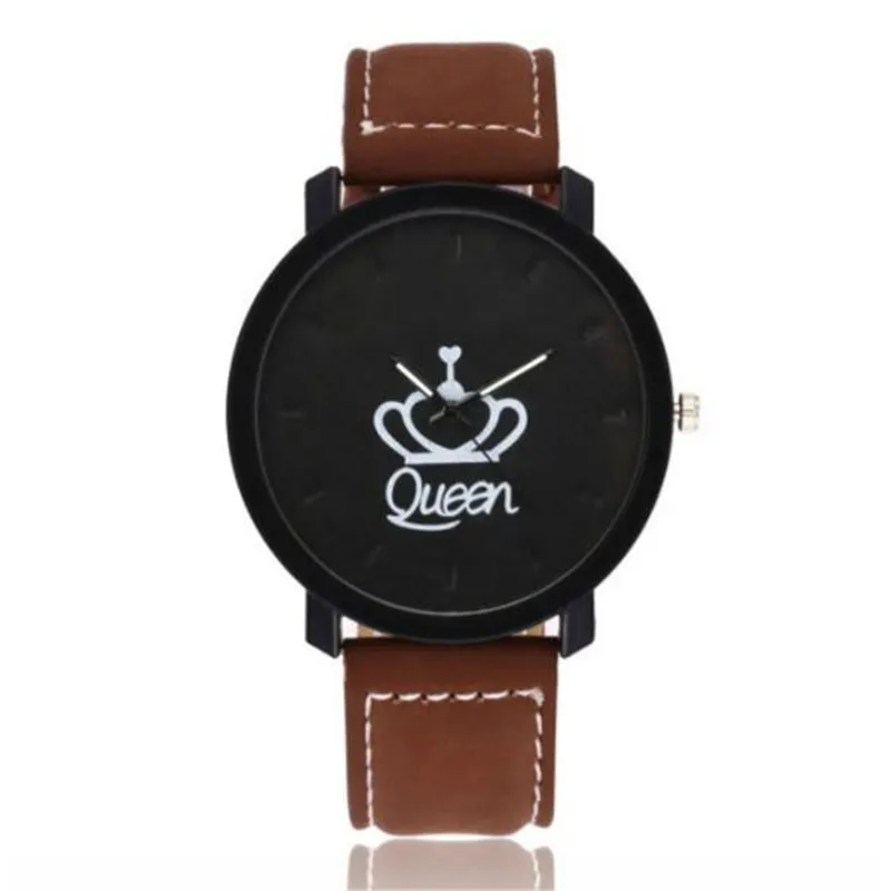 Новая мода пара queen King Crown Fuax Кожа Кварцевые аналоговые наручные часы хронограф Reloj Mujer saat erkek kol saati