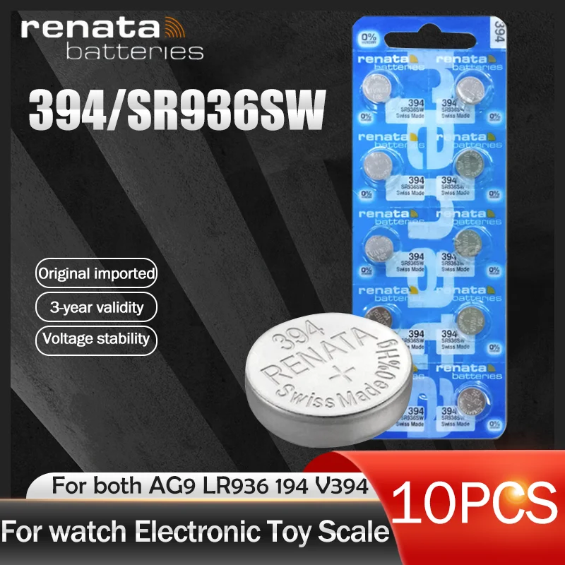 10pcs Renata 394 100% Original Brand New Silver Oxide Watch Battery LONG LASTING SR936SW 936 1.55V Button Coin Cell batteries |