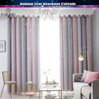 

ESKIMO Multicolor Striped Blackout Curtains for Living Room Bedroom Kids room Modern Hollow Star Printed Treatments Draps