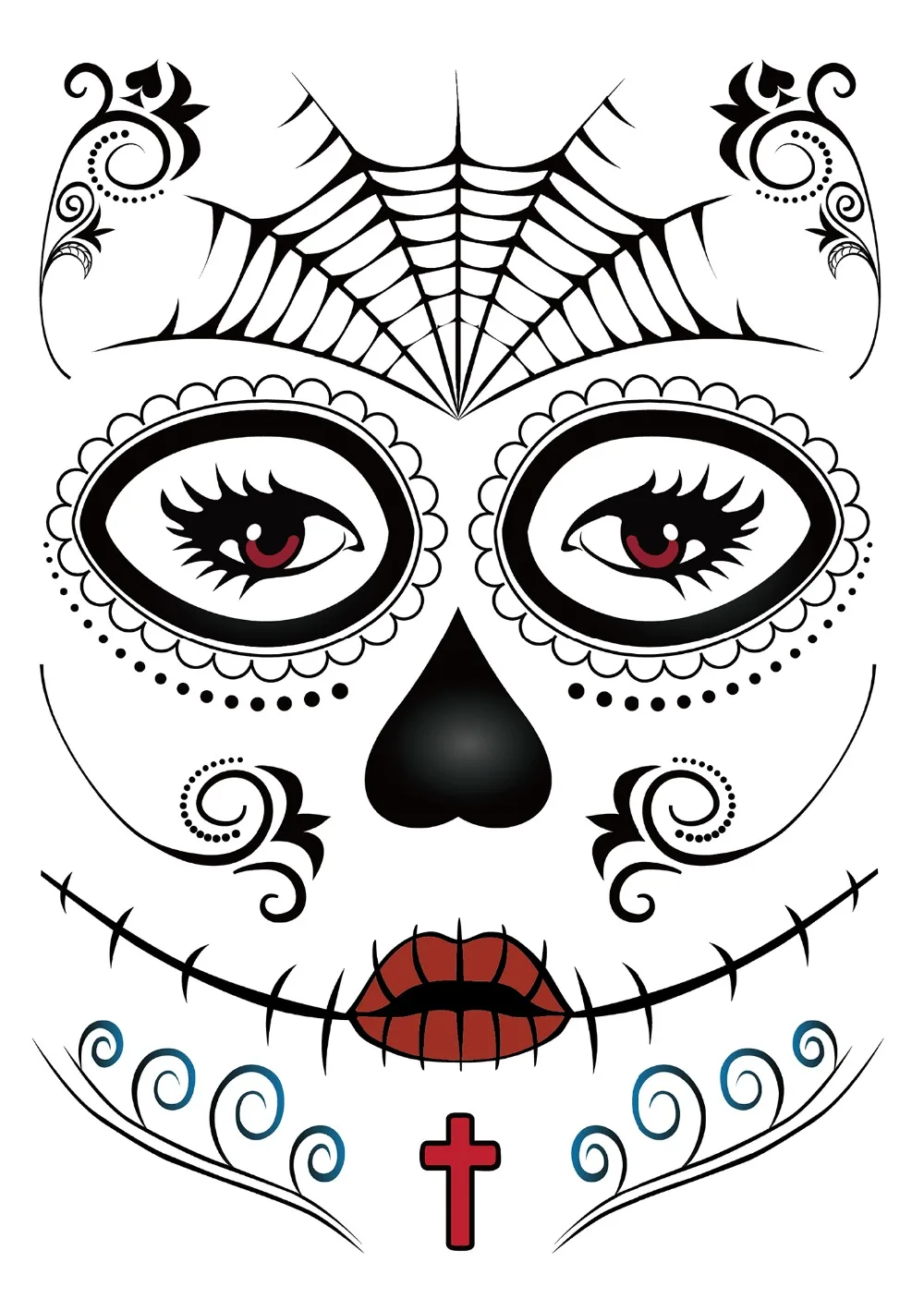Мексиканский День мертвых сахарный череп лицо временная татуировка Хэллоуин Макияж татуировки наклейки на Хэллоуин маскарад Вечерние