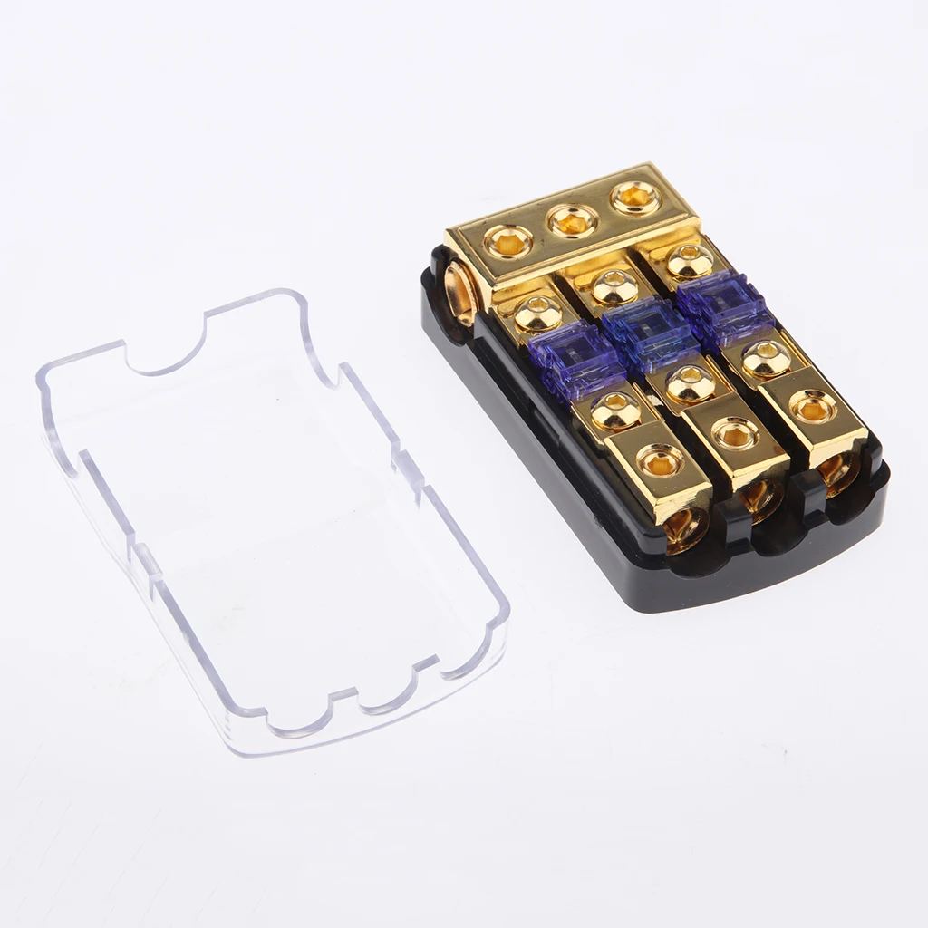 Car Stereo Audio 3-Way 80A In-Line Fuse Holder Power Distribution Block with Waterproof Cover