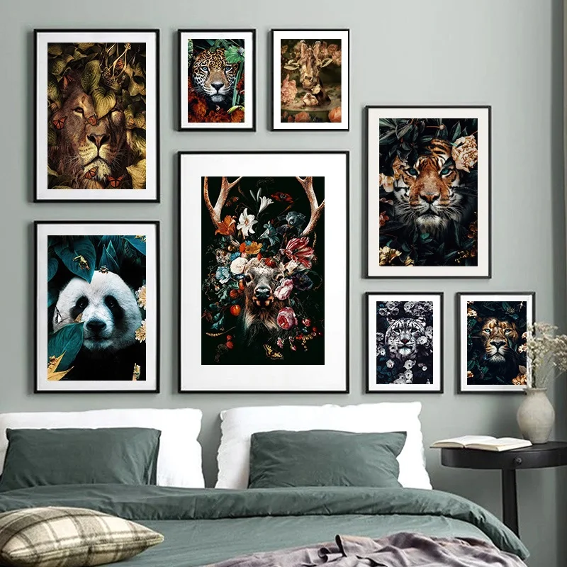 Lion white Tiger Deer Leopard giraffe panda yak Wall Art Print Canvas Painting Nordic Poster Pictures For Living Room Decor | Дом и сад