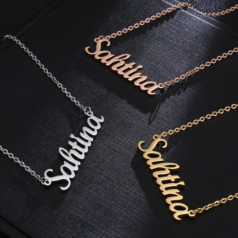 

Handmade Personalized Stainless Steel Gold Customized Cursive Nameplate Necklace jewelry Custom Name Pendant Necklace