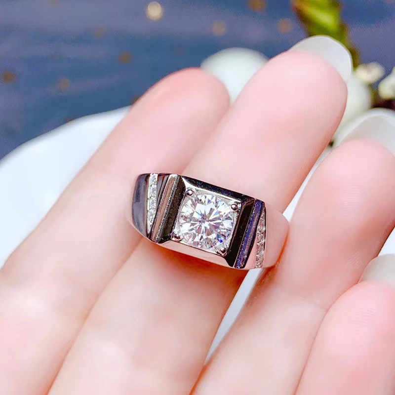 CoLife Jewelry 1ct Moissanite Man Ring 6.5mm F Color Moissanite Ring for Man 925 Silver Fashion  Man Gemstone Ring