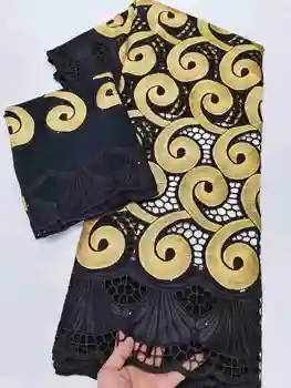 

New Black Gold 2020 Nigerian Swiss Voile 100% Cotton Lace Fabric With Stone Latest 5+2Yards Tulle Net Blouse High Quality Laces
